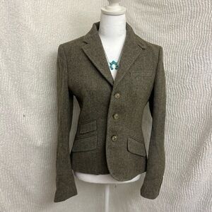 Polo Ralph Lauren Wool Blend Blazer Size 8 Tweed Grey Brown Green Label Italy